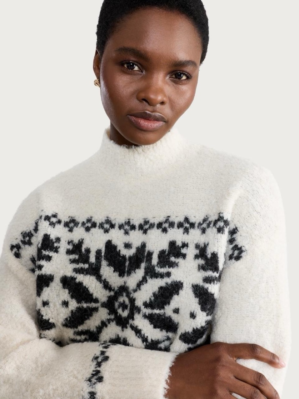 F&F Women’s Cream Fair Isle Mock-Neck Wool Blend Sweater Extra Large